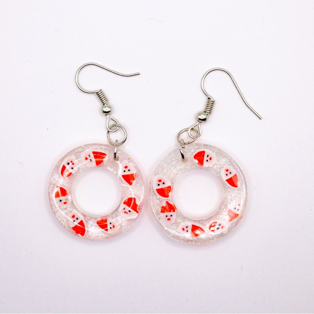 Glitter Santa Claus Sprinkles 1” Resin Earrings with silver Hardware